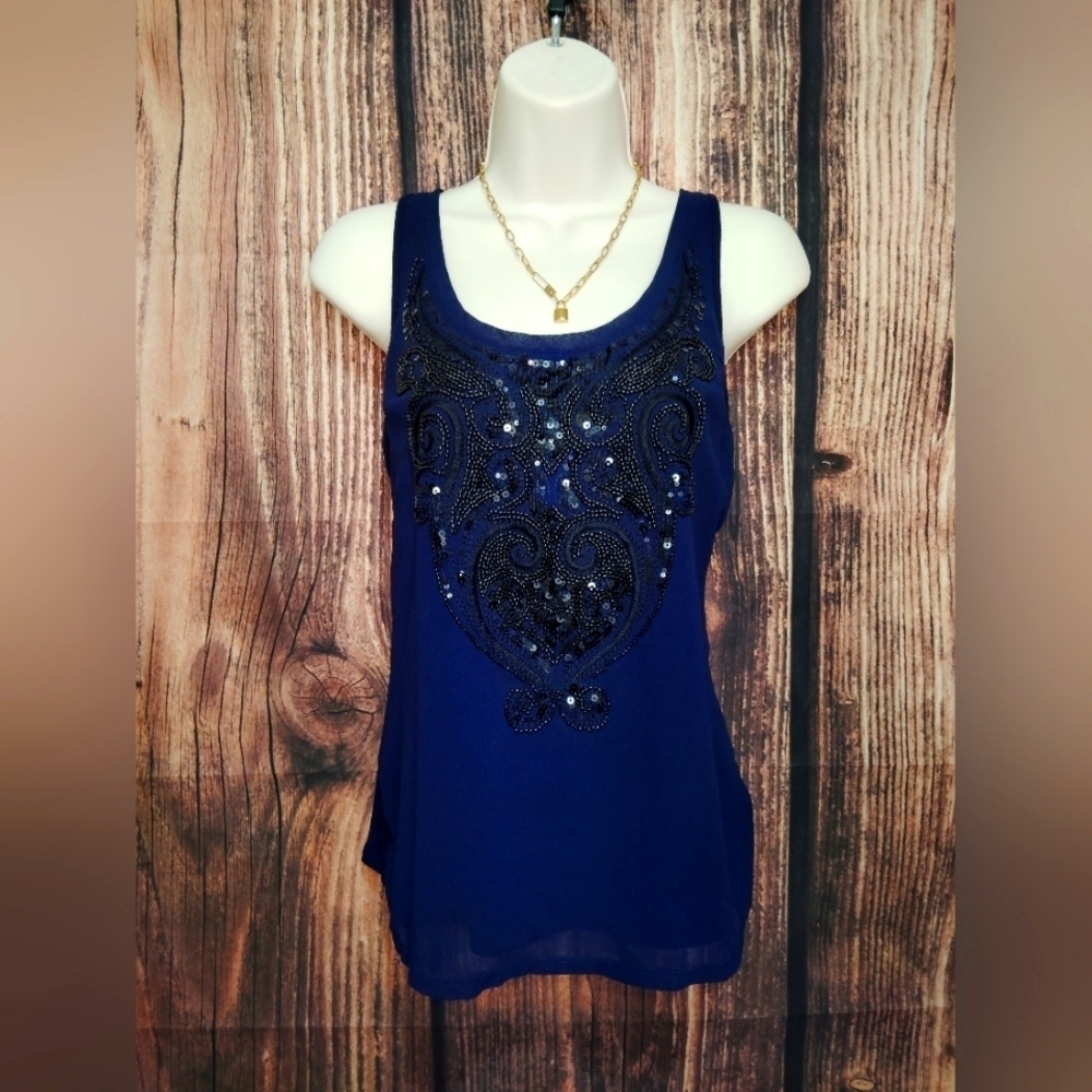 Express Elegant Blue Embellished Women's Top Beaded Size XS
